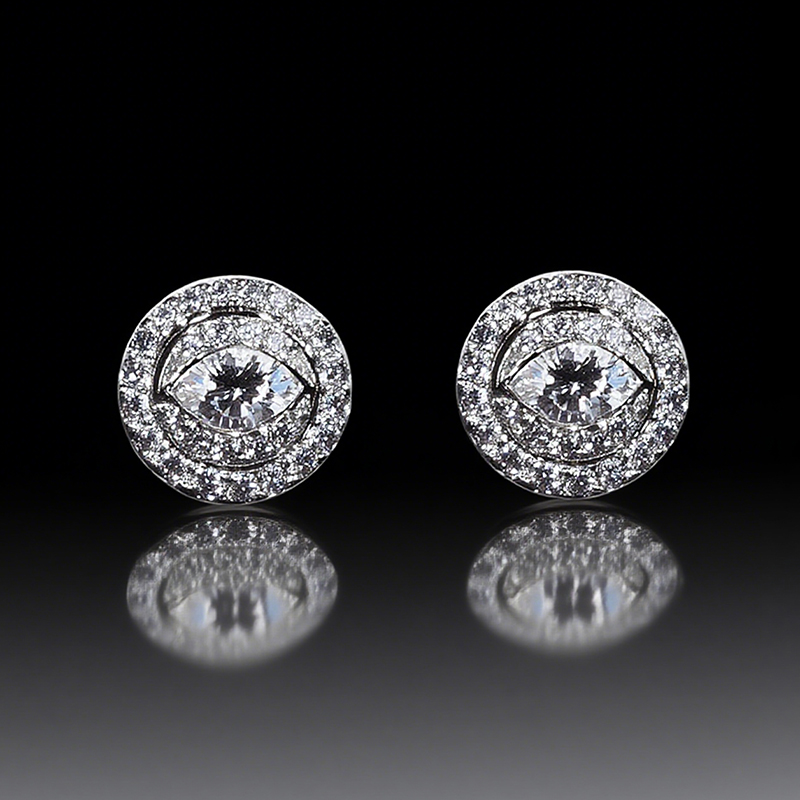 Iced Out Eyes Marquise Halo Diamond Stud Earrings