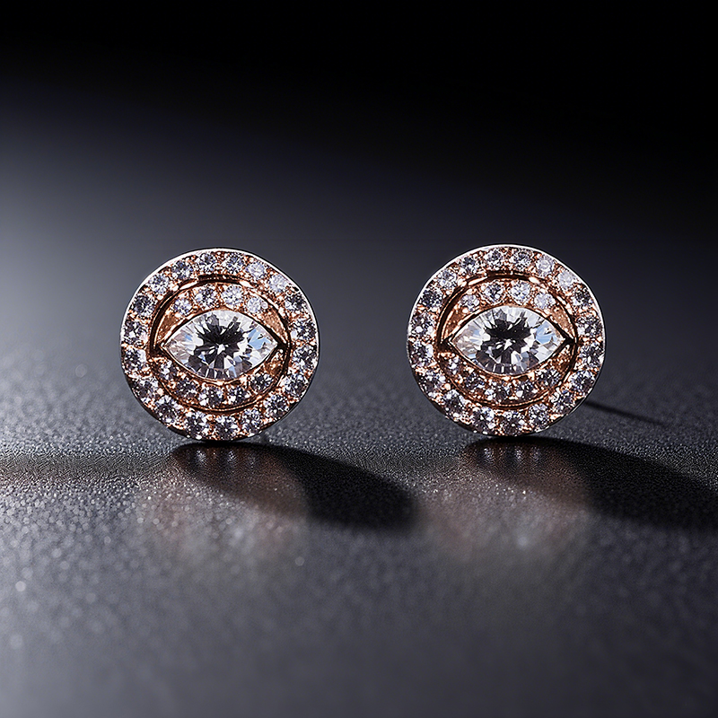 Iced Out Eyes Marquise Halo Diamond Stud Earrings