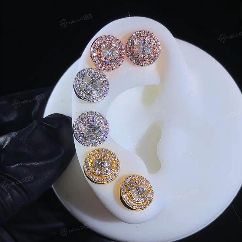 Iced Out Eyes Marquise Halo Diamond Stud Earrings Iced Out Eyes Marquise Halo Diamond Stud Earrings