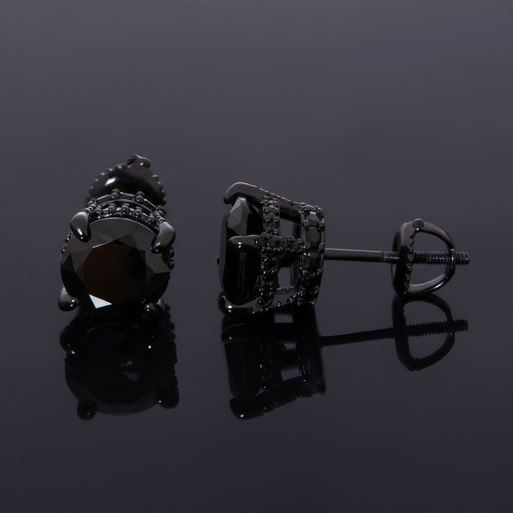 Black/Purple/Blue Round&Baguette Cut Full Paved Earrings in Black Gold