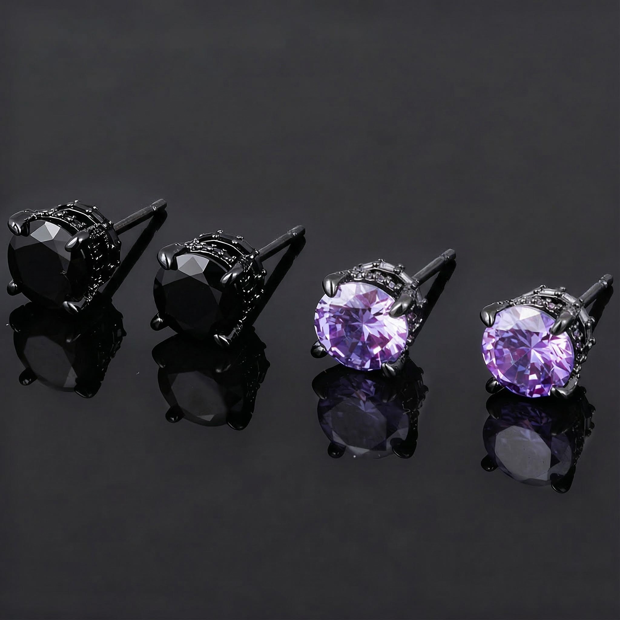 Black/Purple/Blue Round&Baguette Cut Full Paved Earrings in Black Gold