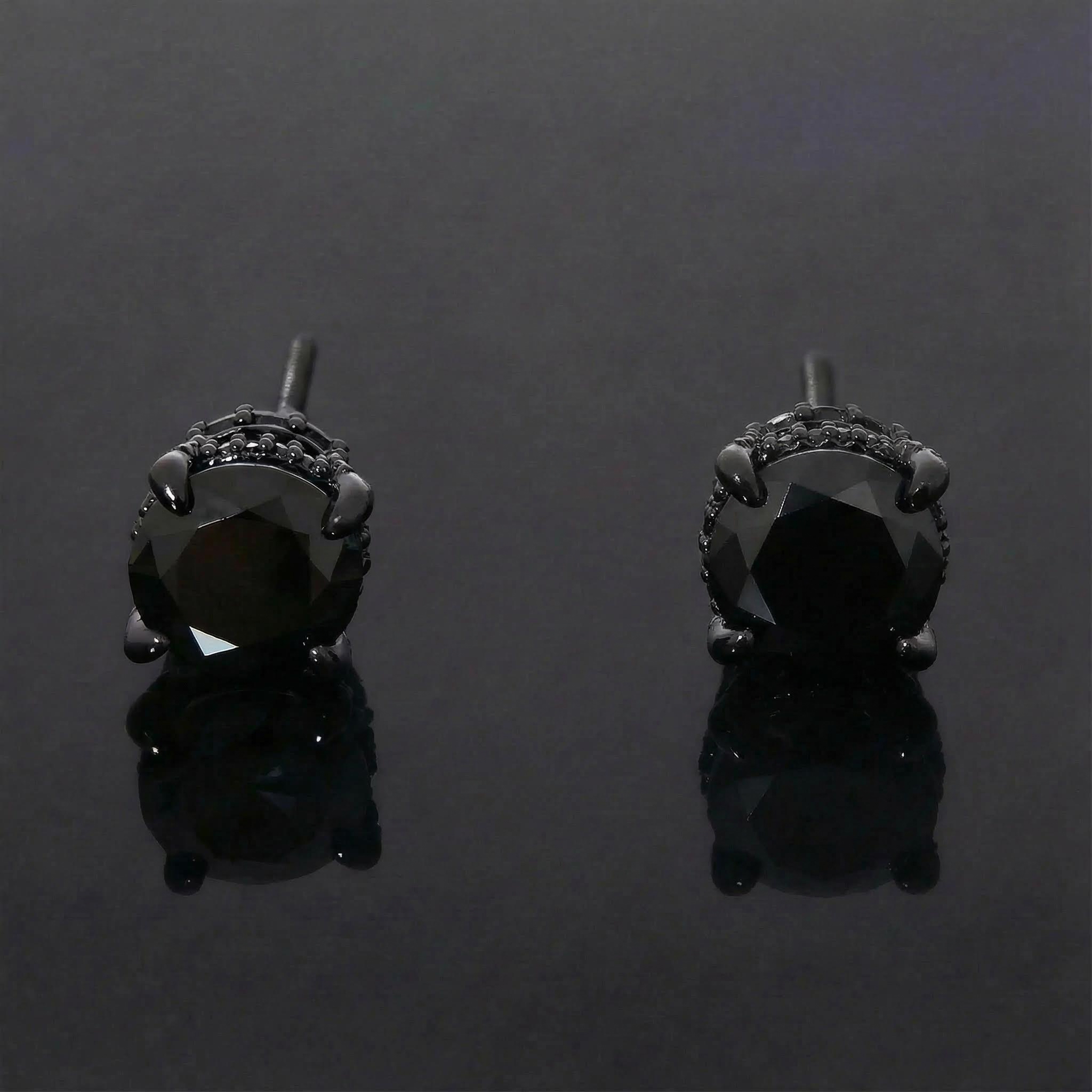 Black/Purple/Blue Round&Baguette Cut Full Paved Earrings in Black Gold