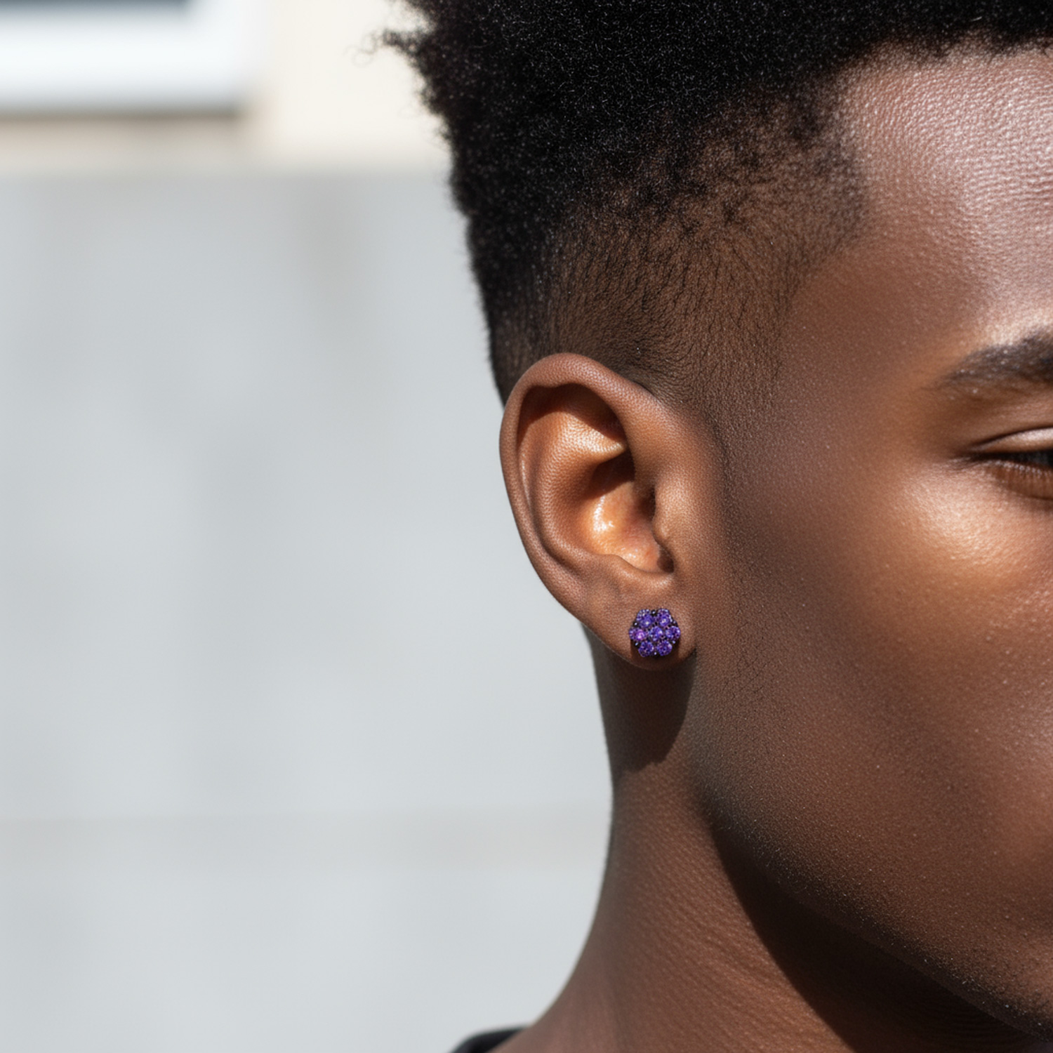 Iced Out Black/Purple Cluster Flower Full Paved Earrings in Black Gold
