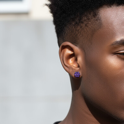 Iced Out Black/Purple Cluster Flower Full Paved Earrings in Black Gold