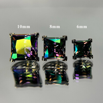 6mm/8mm/10mm Colorful Princess Cut Stud Earrings