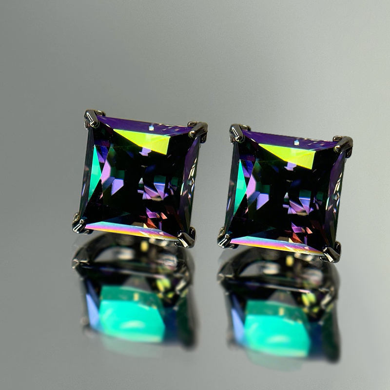 6mm/8mm/10mm Colorful Princess Cut Stud Earrings