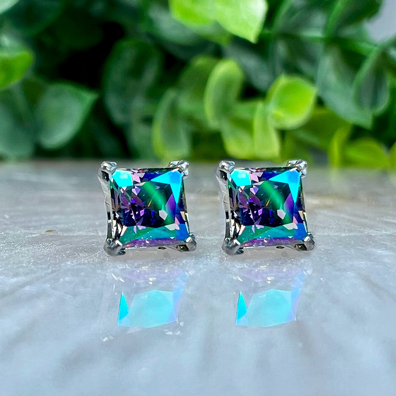 6mm/8mm/10mm Colorful Princess Cut Stud Earrings