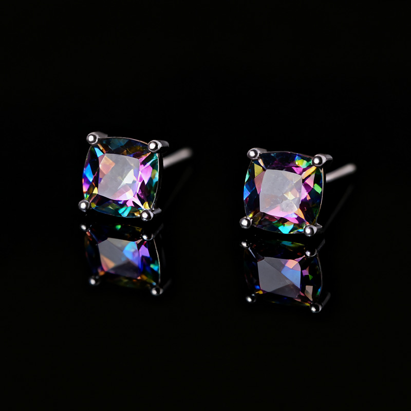 8mm Colorful Cushion Cut Stud Earrings