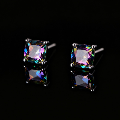 8mm Colorful Cushion Cut Stud Earrings