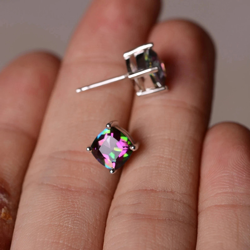 8mm Colorful Cushion Cut Stud Earrings