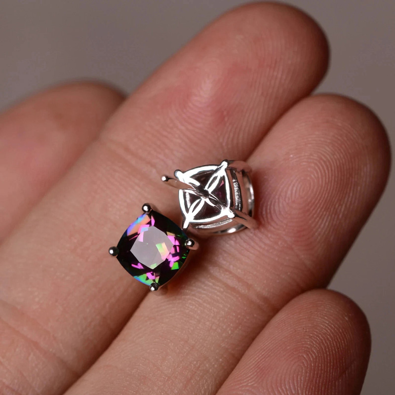 8mm Colorful Cushion Cut Stud Earrings
