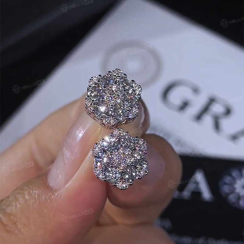 Iced Out Cluster Flower Full Paved Earrings Iced Out Cluster Flower Full Paved Earrings