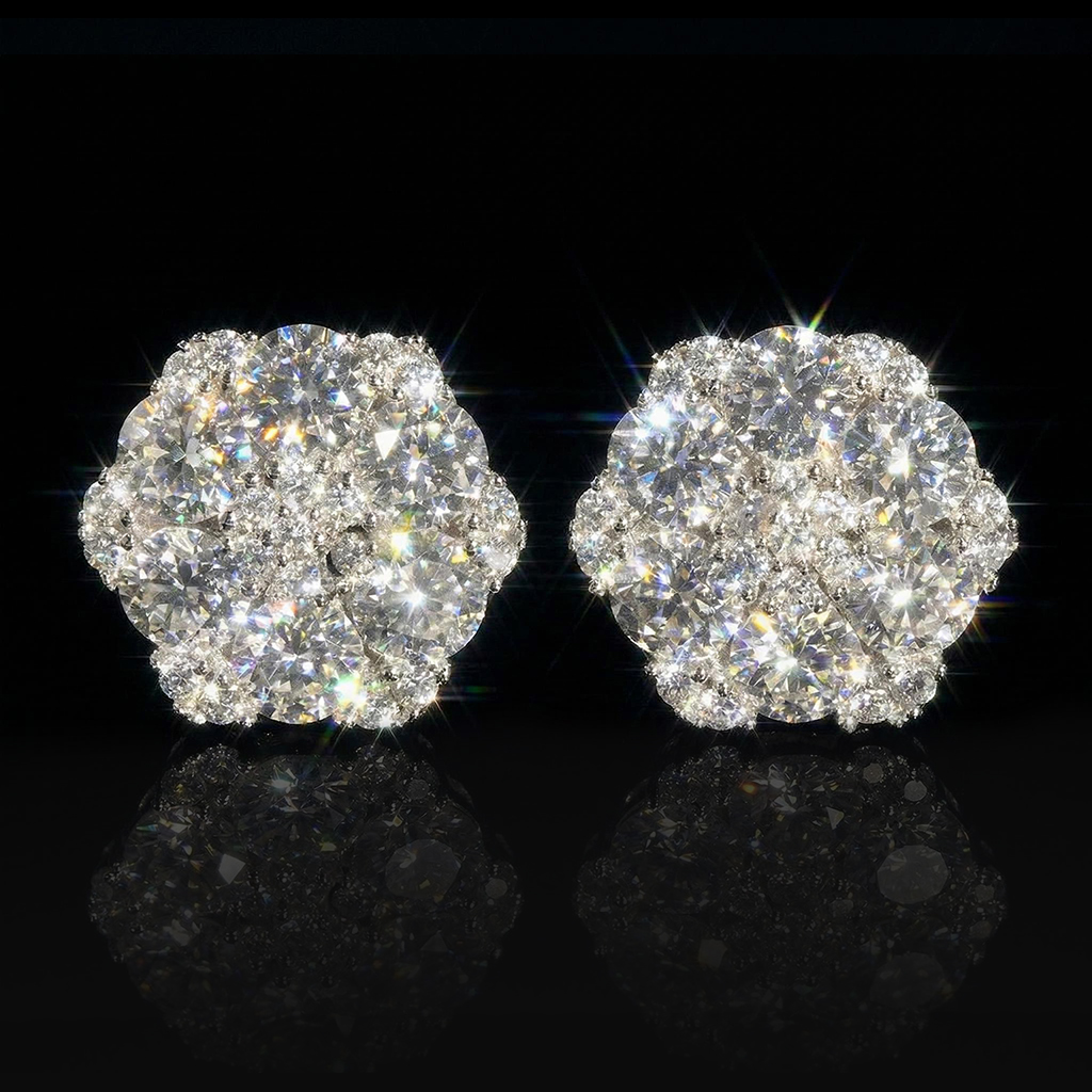 Iced Out Cluster Flower Full Paved Earrings