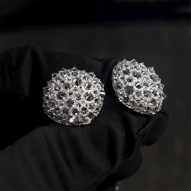 Iced Out Inverted Setting Round Cut Earrings