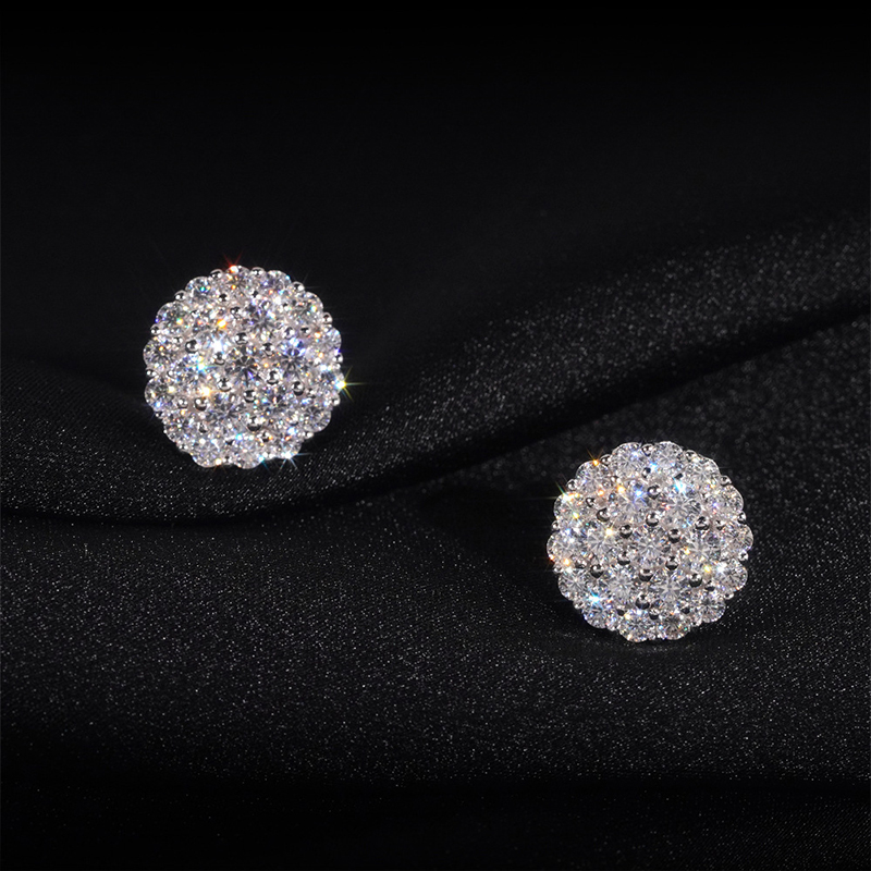 925S & VVS Moissanite Round Cut Full Paved Earrings