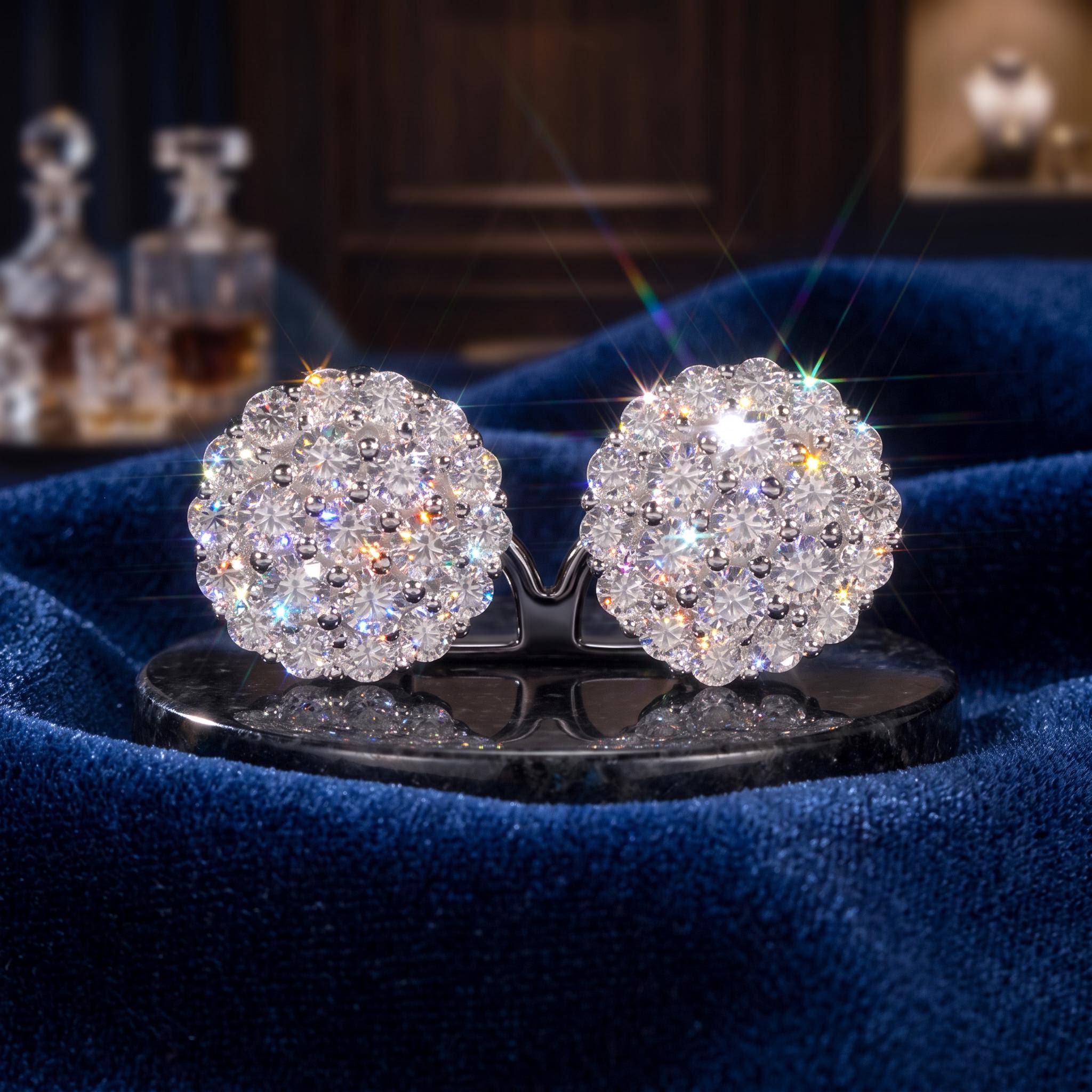 925 Silver & VVS1 Moissanite Round Cut Full Paved Earrings 925 Silver & VVS1 Moissanite Round Cut Full Paved Earrings