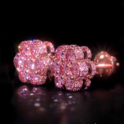 Iced Out Pink Cluster Flower Full Paved Earrings