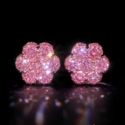 Iced Out Pink Cluster Flower Full Paved Earrings