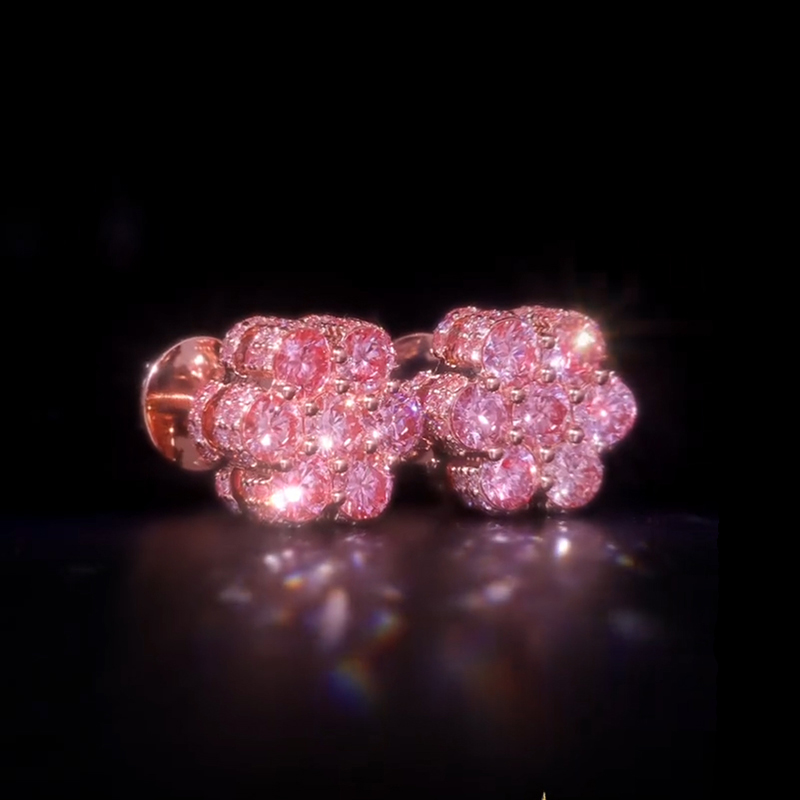 Iced Out Pink Cluster Flower Full Paved Earrings