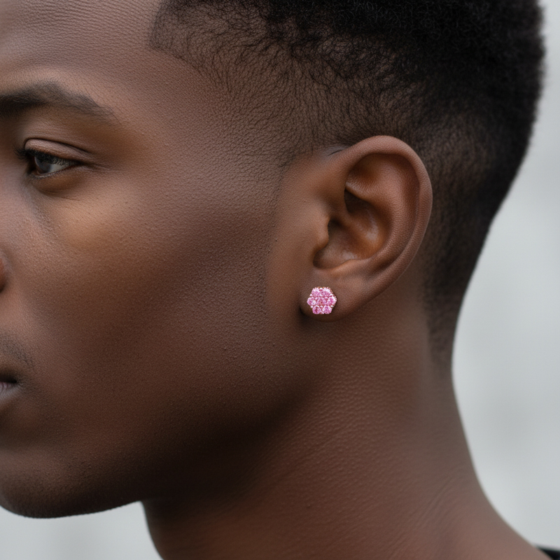 Iced Out Pink Cluster Flower Full Paved Earrings