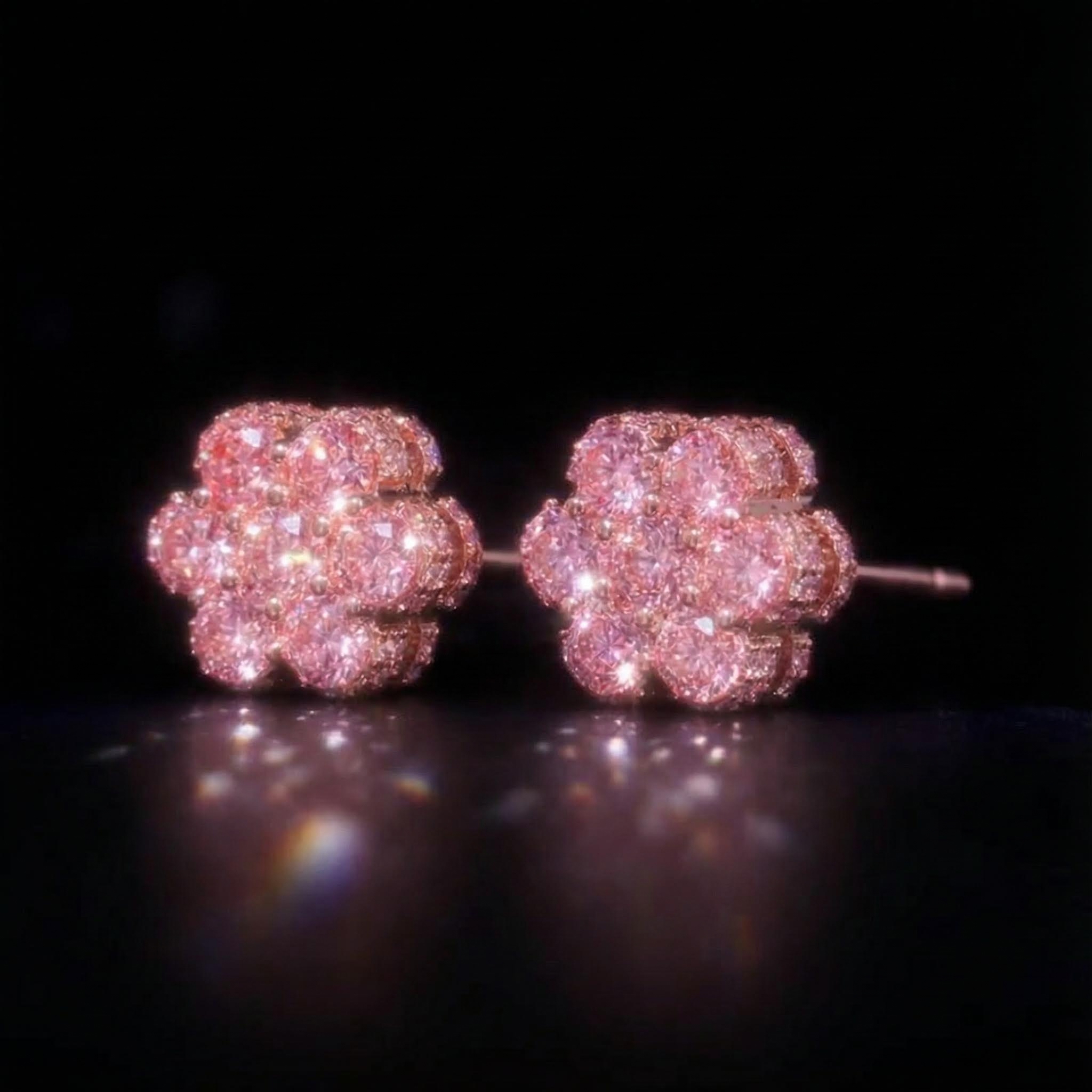 Iced Out Pink Cluster Flower Full Paved Earrings