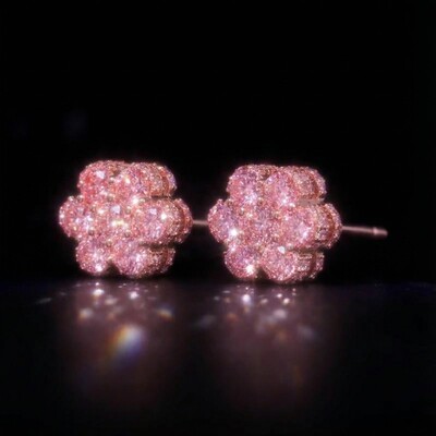 Iced Out Pink Cluster Flower Full Paved Earrings