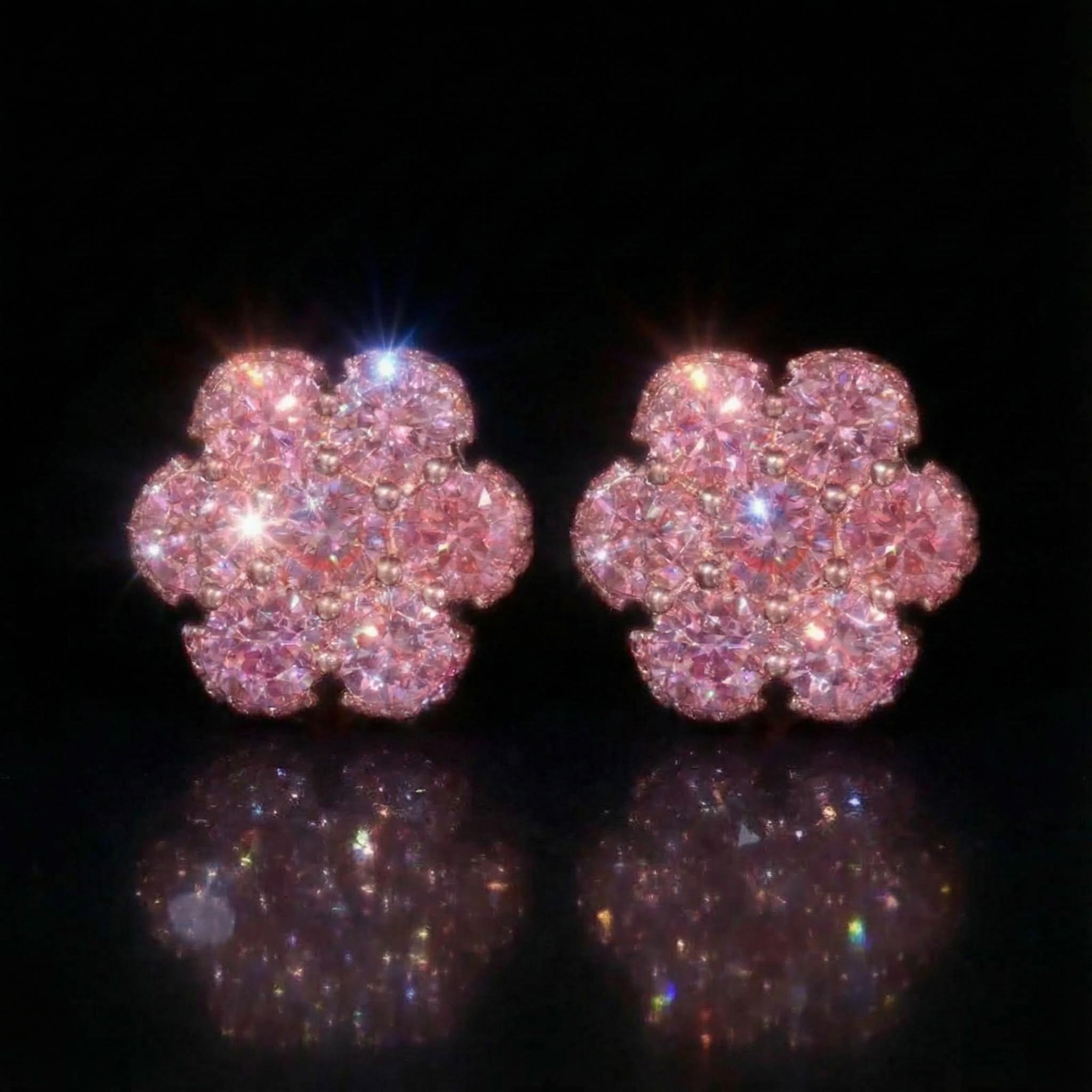 Iced Out Pink Cluster Flower Full Paved Earrings