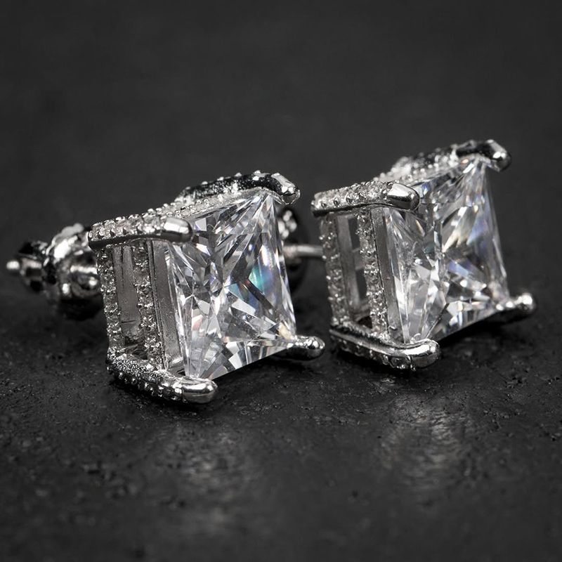 8mm Princess Cut Full Side Diamond Earrings