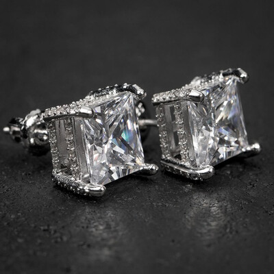 8mm Princess Cut Full Side Diamond Earrings