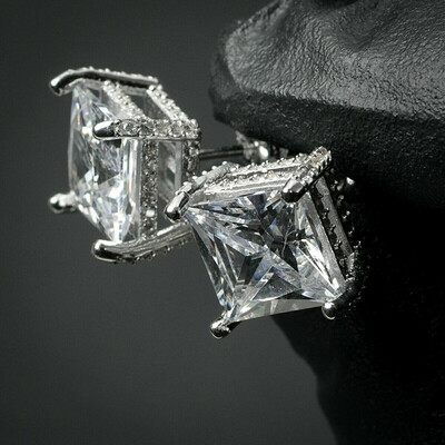 8mm Princess Cut Full Side Diamond Earrings