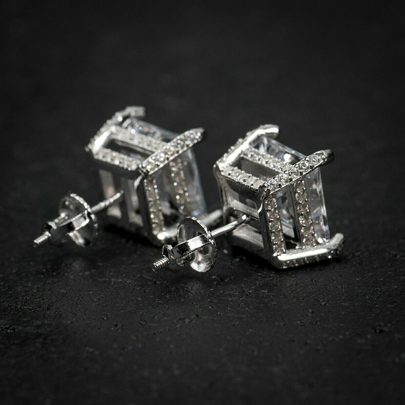 8mm Princess Cut Full Side Diamond Earrings