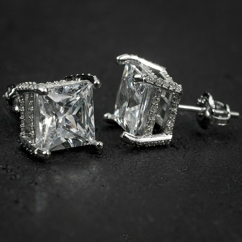 8mm Princess Cut Full Side Diamond Earrings