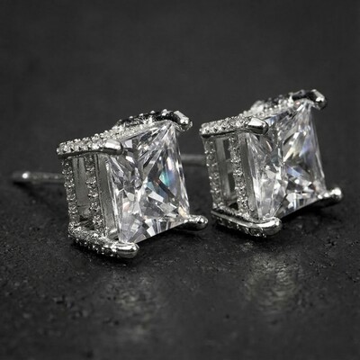 8mm Princess Cut Full Side Diamond Earrings