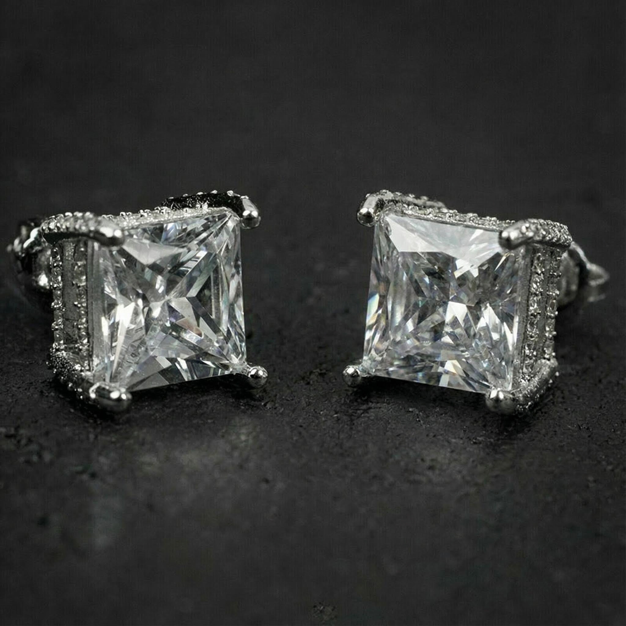 8mm Princess Cut Full Side Diamond Earrings