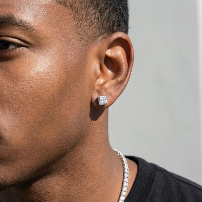 8mm Princess Cut Full Side Diamond Earrings