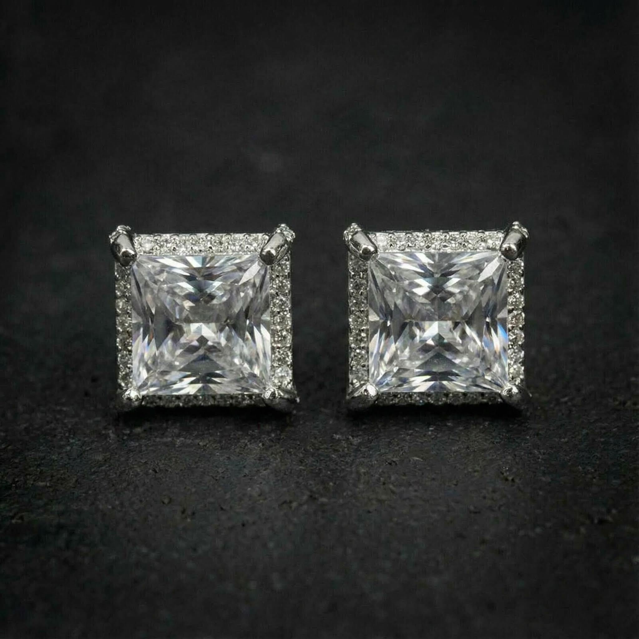 8mm Princess Cut Full Side Diamond Earrings