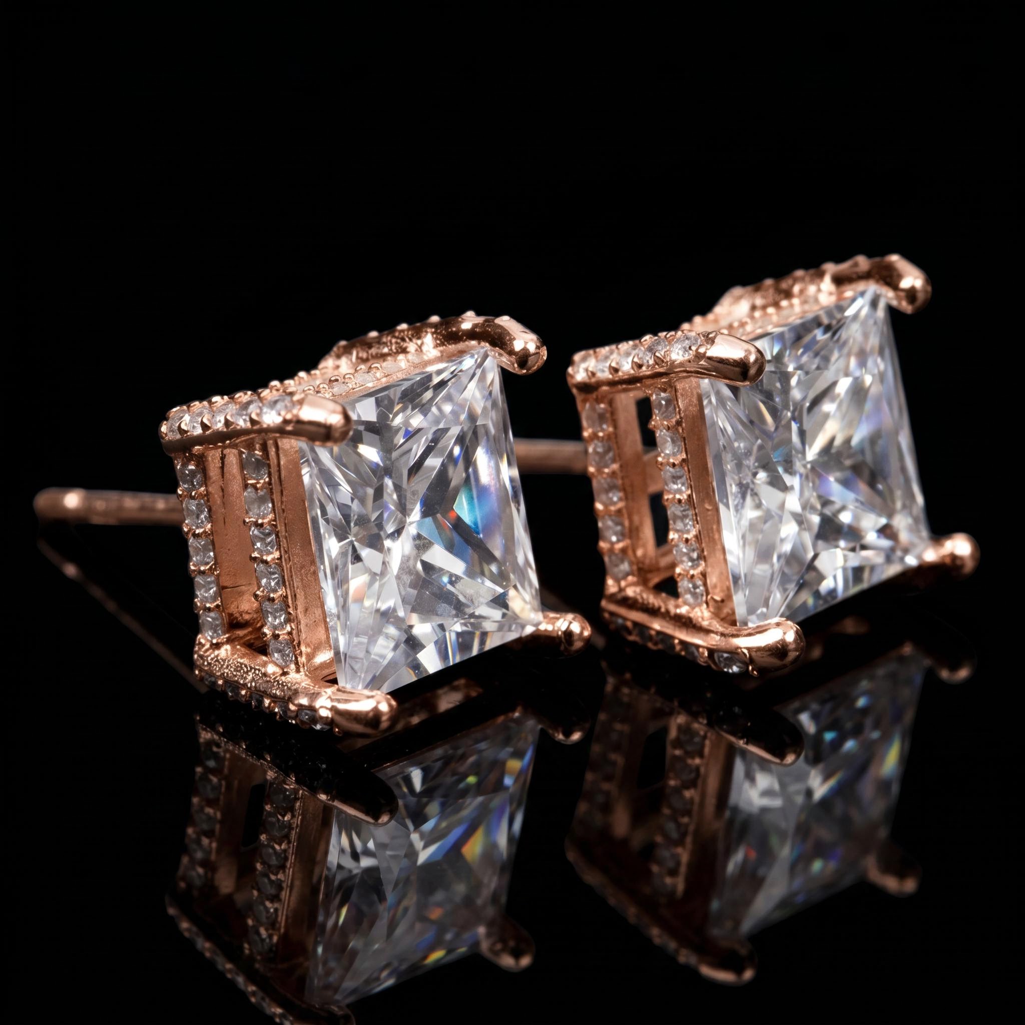 8mm Princess Cut Full Side Diamond Earrings 8mm Princess Cut Full Side Diamond Earrings