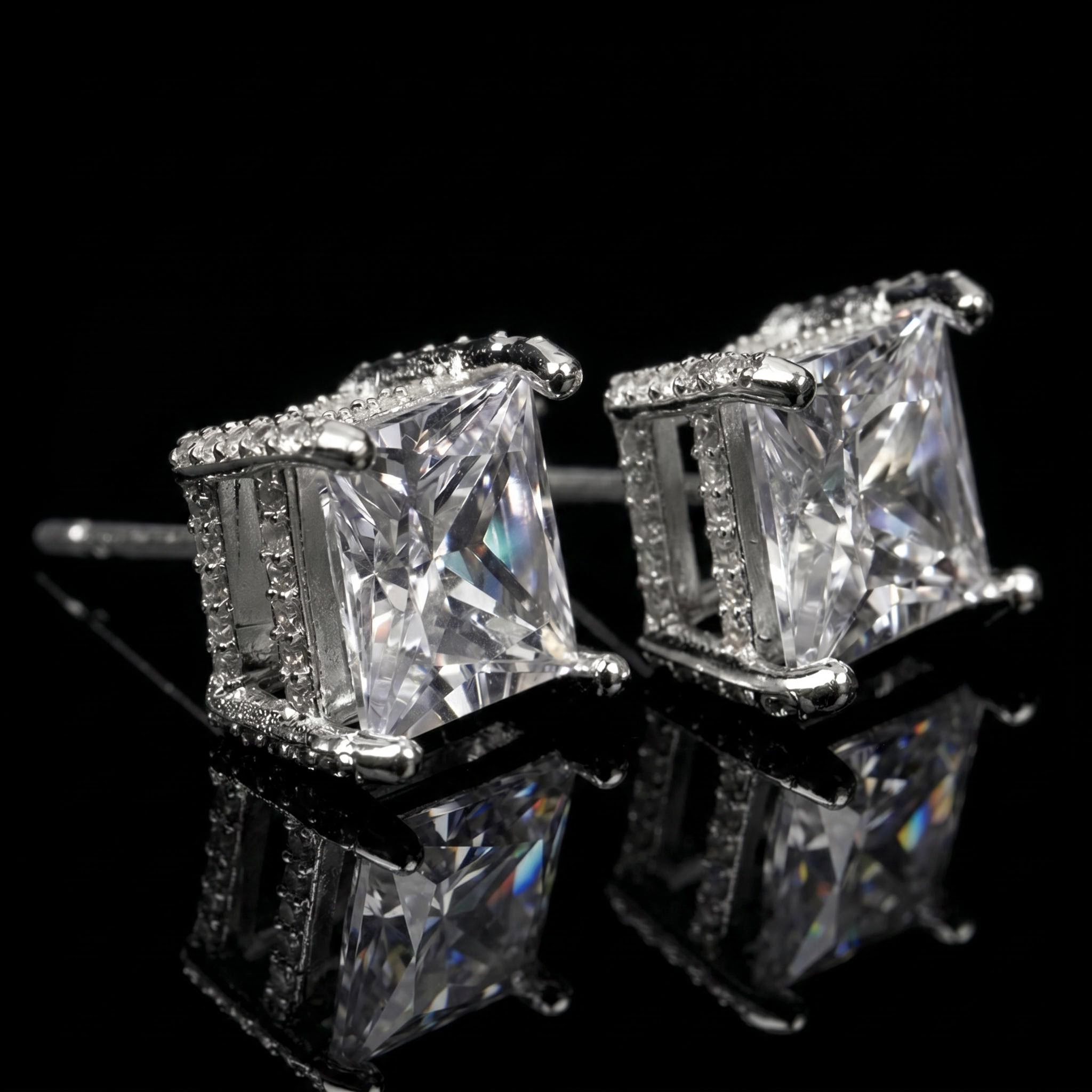 8mm Princess Cut Full Side Diamond Earrings 8mm Princess Cut Full Side Diamond Earrings
