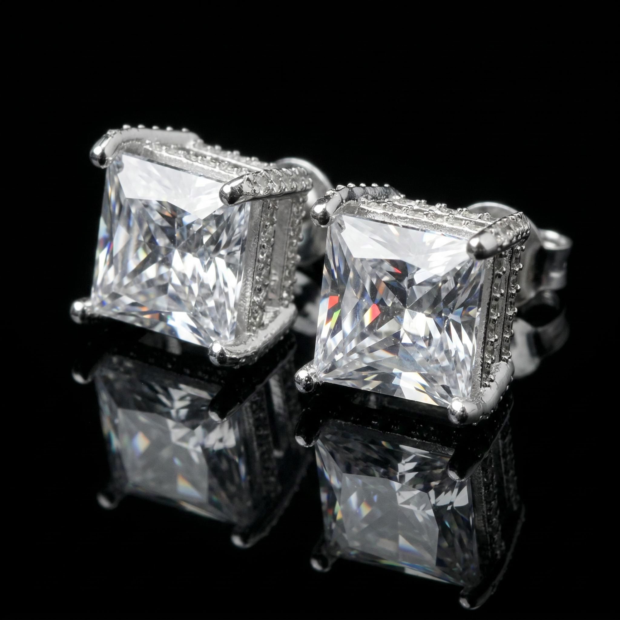 8mm Princess Cut Full Side Diamond Earrings 8mm Princess Cut Full Side Diamond Earrings