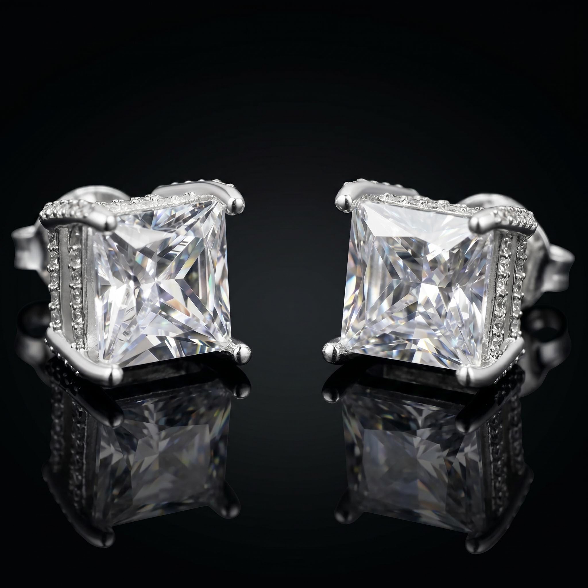 8mm Princess Cut Full Side Diamond Earrings 8mm Princess Cut Full Side Diamond Earrings