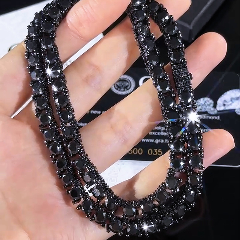 925S & VVS Moissanite 5mm Tennis Chain with Iced Out Sides in Black Gold