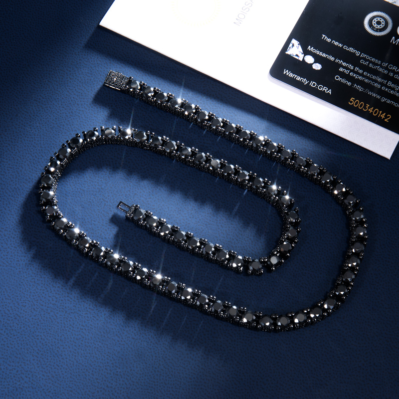 925S & VVS Moissanite 5mm Tennis Chain with Iced Out Sides in Black Gold