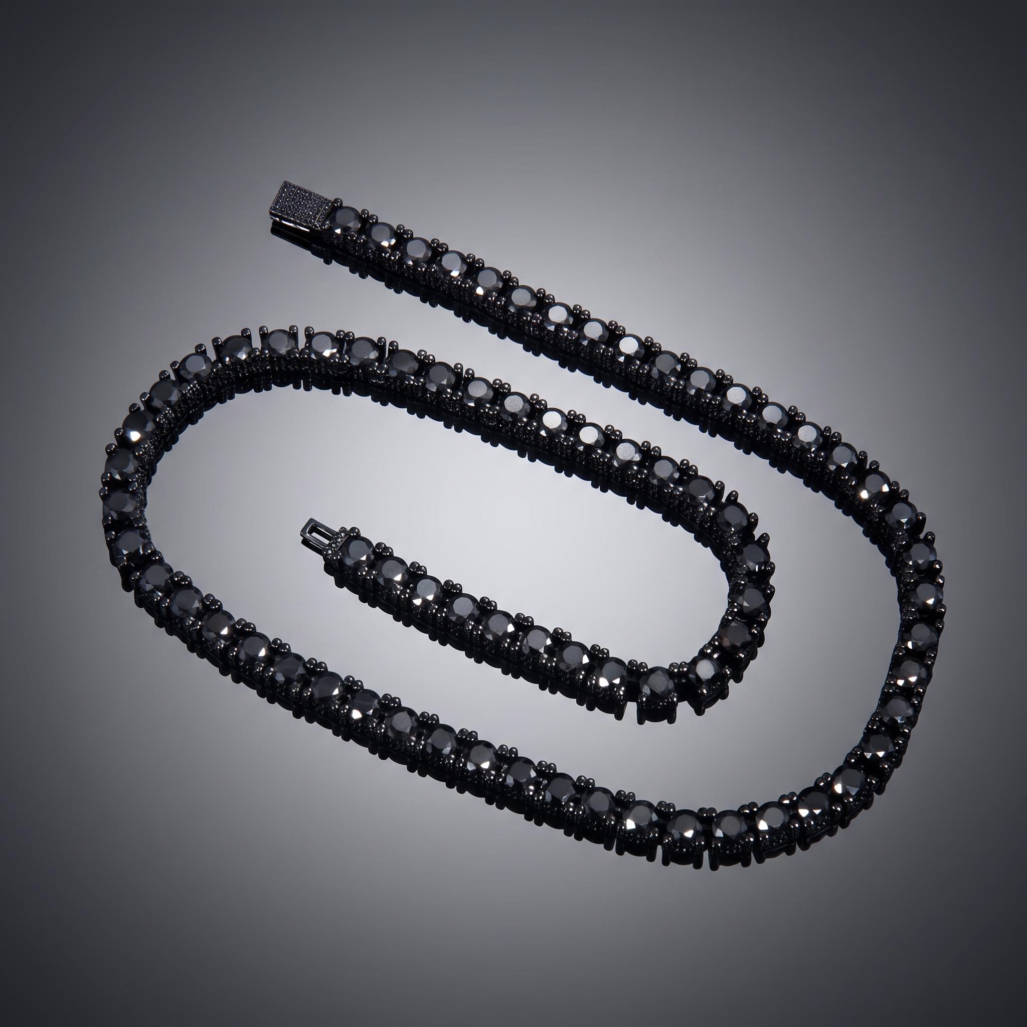 925 Silver & VVS1 Moissanite 5mm Tennis Chain with Iced Out Sides in Black Gold 925 Silver & VVS1 Moissanite 5mm Tennis Chain with Iced Out Sides in Black Gold