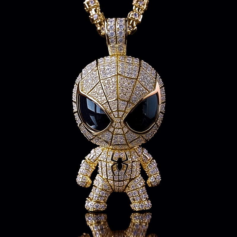 Glow in the Dark Iced Out Cartoon Superhero Spider Pendant