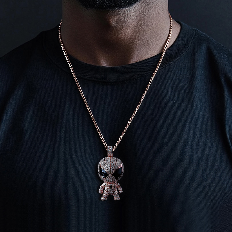 Glow in the Dark Iced Out Cartoon Superhero Spider Pendant