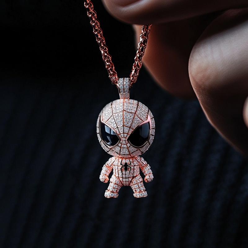 Glow in the Dark Iced Out Cartoon Superhero Spider Pendant