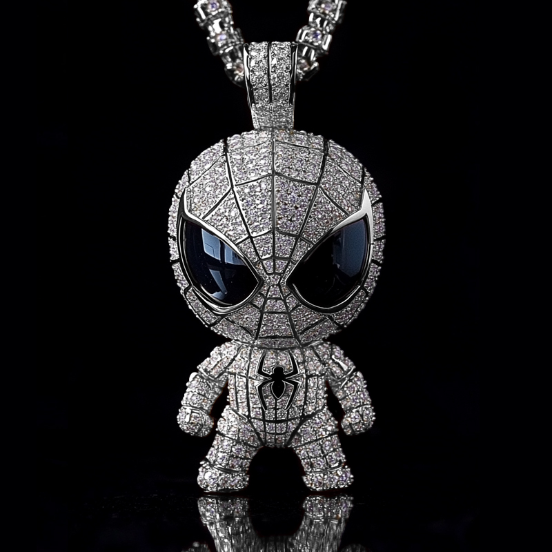 Glow in the Dark Iced Out Cartoon Superhero Spider Pendant