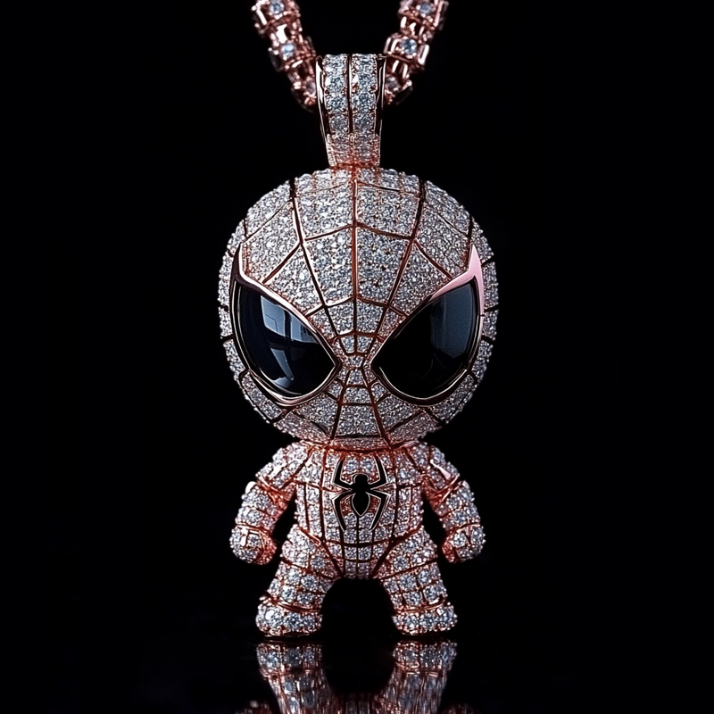 Glow in the Dark Iced Out Cartoon Superhero Spider Pendant