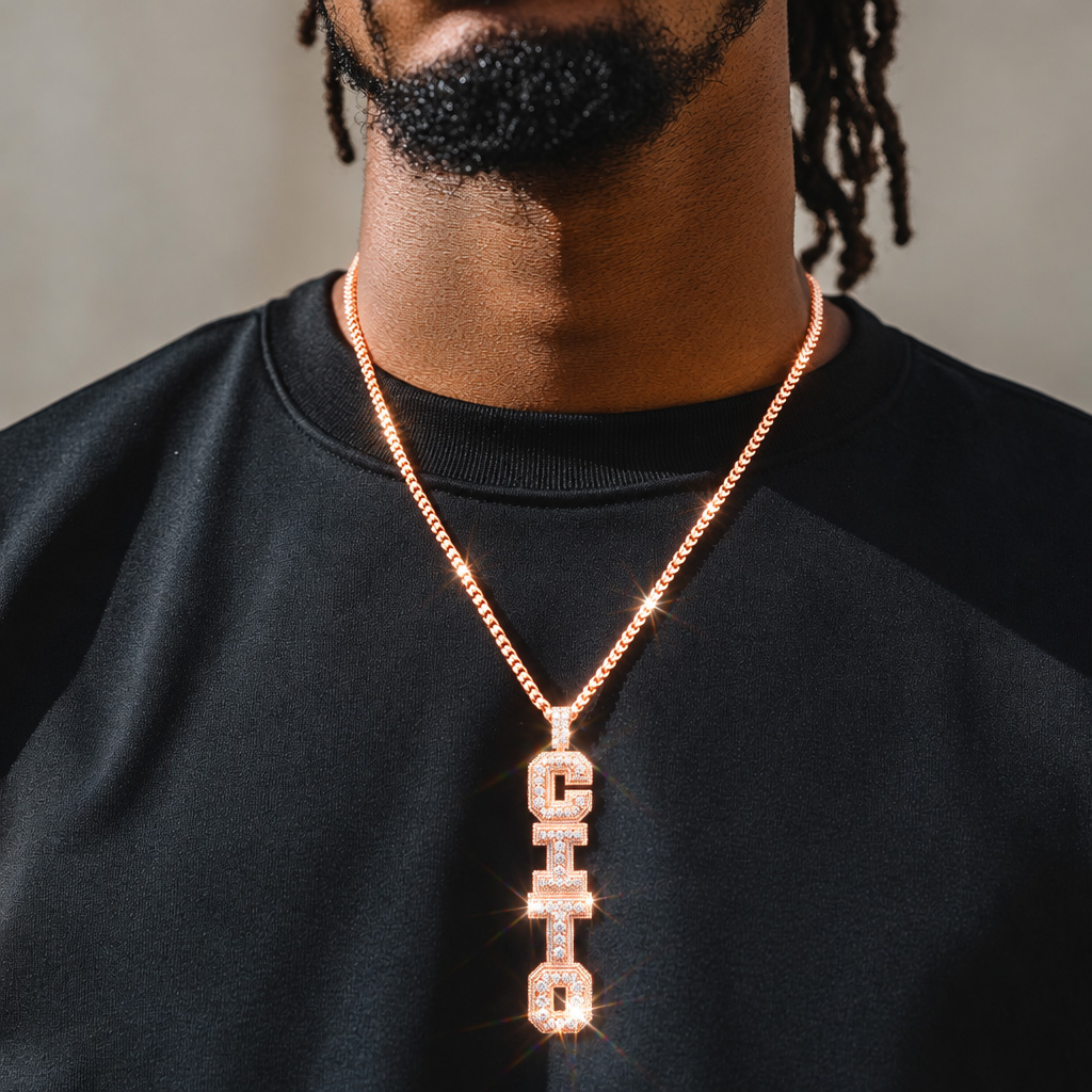 Iced Custom Vertical Letter Pendant Iced Custom Vertical Letter Pendant