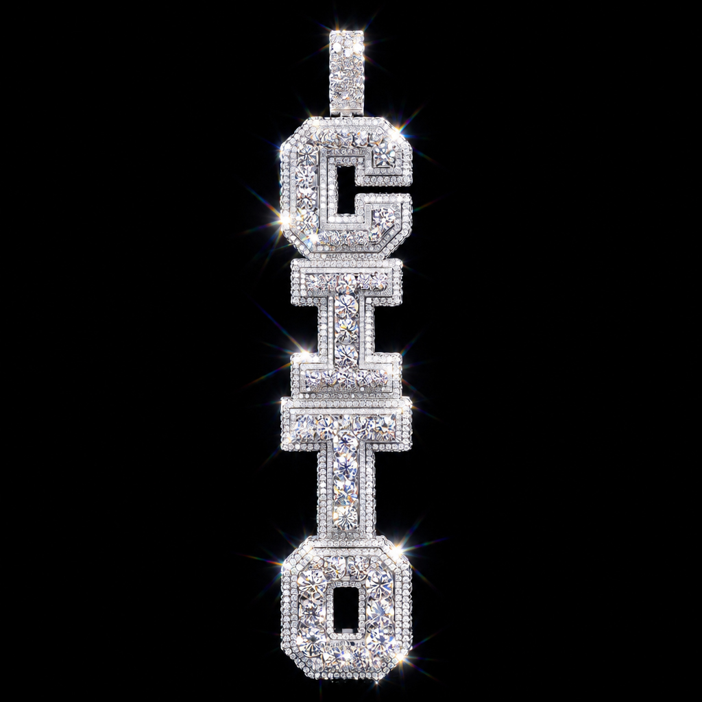 Iced Custom Vertical Letter Pendant Iced Custom Vertical Letter Pendant